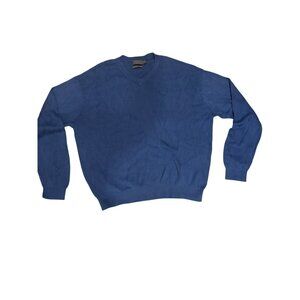 Talbots Mens V-Neck Pullover Sweater Blue XL Mercerized Pima Cotton Cozy Knit